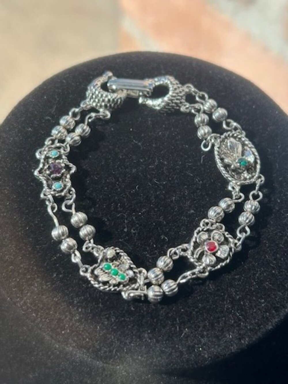 GOLDETTE 2-Strand Silver Beads Flower Link BRACELET